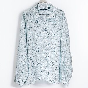 Perry Ellis Men’s XXL White and Blue Abstract Button Down Shirt